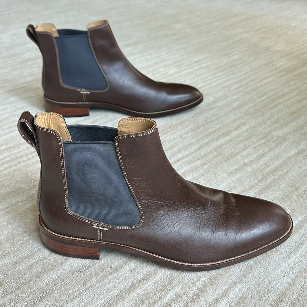 EUC Cole Haan Boots Hawthorne Leather Pull-On Chelsea Boots Brown Leather Size 9